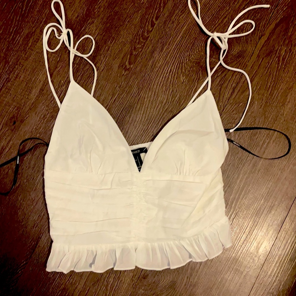 NWT forever 21 white self tie crop top small